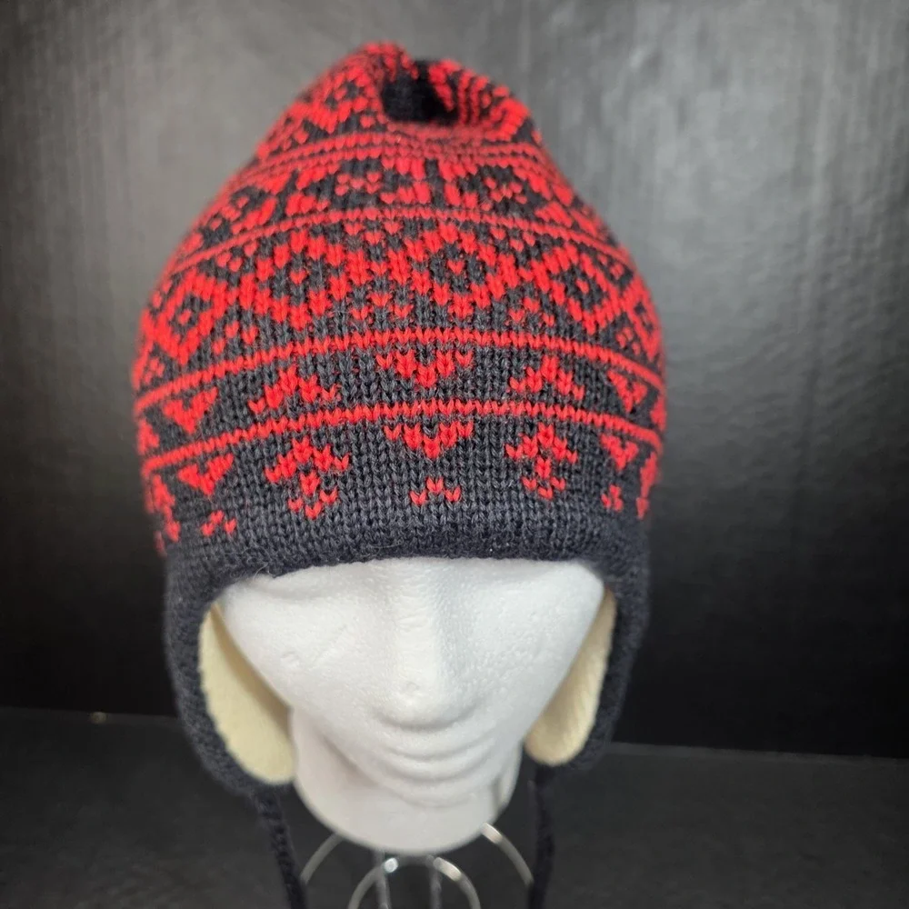 Smiley Brand Youth Size Black Red Aviator Style Winter Hat, Tassels  Big Kids OS
